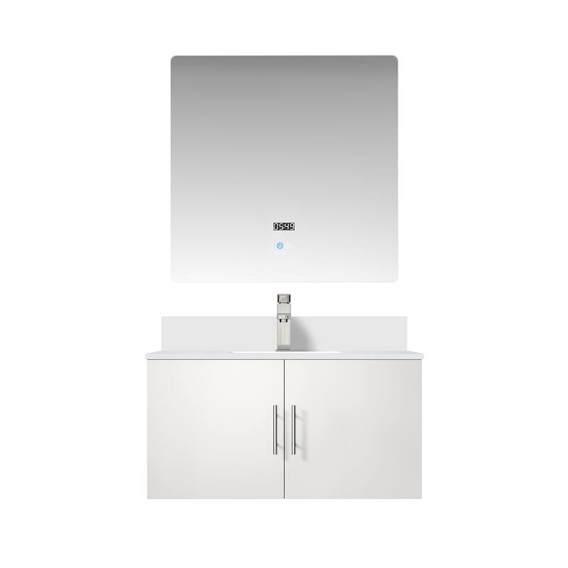 36" Bathroom Vanity with Marble Top, Stainless Steel Faucet, 36x32 Mirror Included, Scratch & Stain Resistant Surface - 36 in ,Glossy White,Cultured Marble Countertop - Glossy White