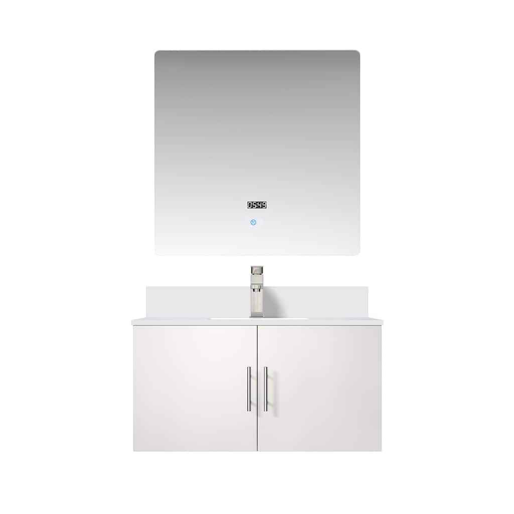 36" Bathroom Vanity with Marble Top, Stainless Steel Faucet, 36x32 Mirror Included, Scratch & Stain Resistant Surface