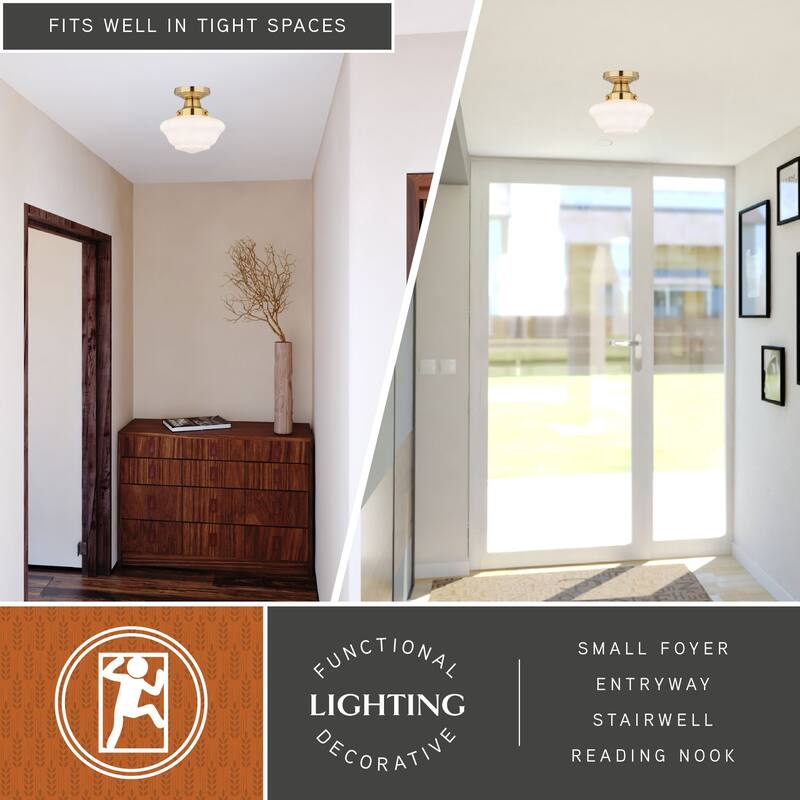 Eastgate 8.75-in W Traditional Semi Flush Mount Ceiling Light White Schoolhouse Glass
