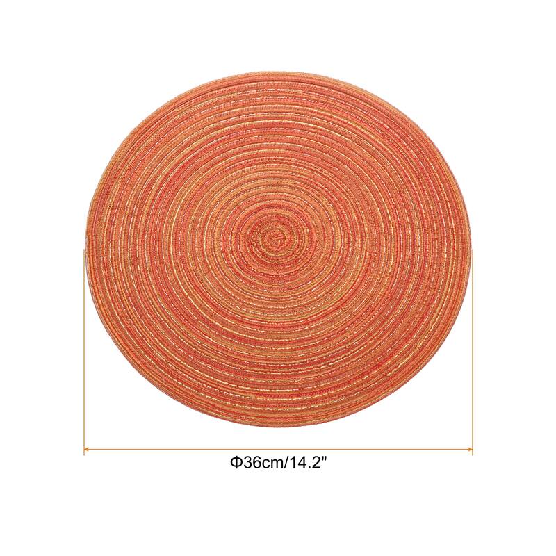 6pcs Round Braided Placemats Non-Slip Washable Round Table Mats - Orange - 14.2"