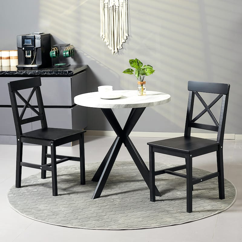 HOMCOM Wooden Dining Chairs Set of 2, Farmhouse Kitchen Chairs with Cross Back, Solid Structure, Black - Black - Set of 2