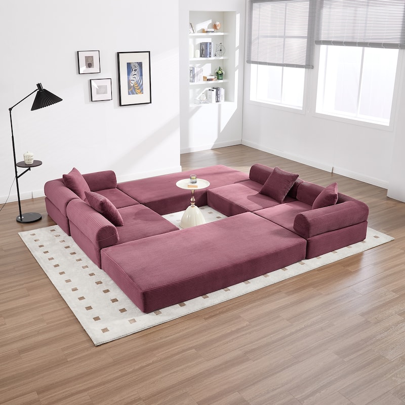 HOMEFUN Corduroy Upholstered Convertible Folding Sofa Bed with Fixed Frame and Pillow Back Handrail - Rose Red