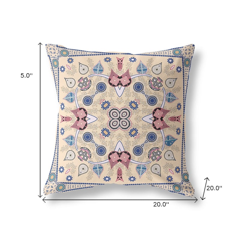 HomeRoots 20" x 20" Beige Blown Seam Paisley Indoor Outdoor Throw Pillow - 20.00' X '5.00' X '20.00