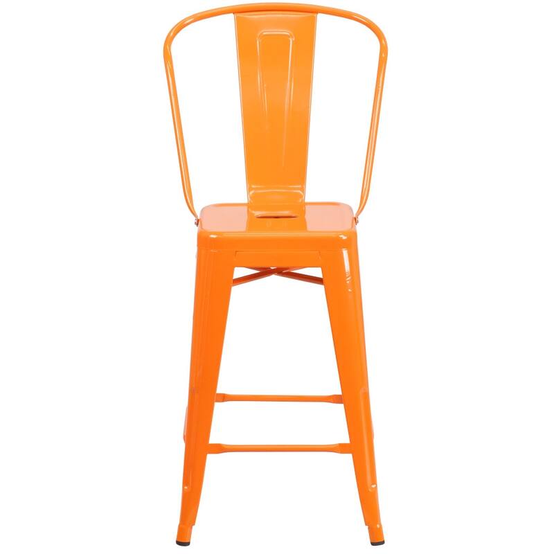 24'' High Metal Indoor-Outdoor Counter Height Stool with Back