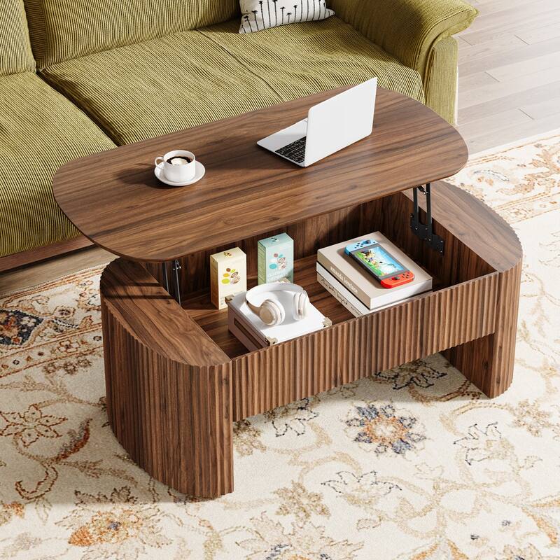 47.2-Inch Lift Top Coffee Table With Hidden Storage Compartment - Brown