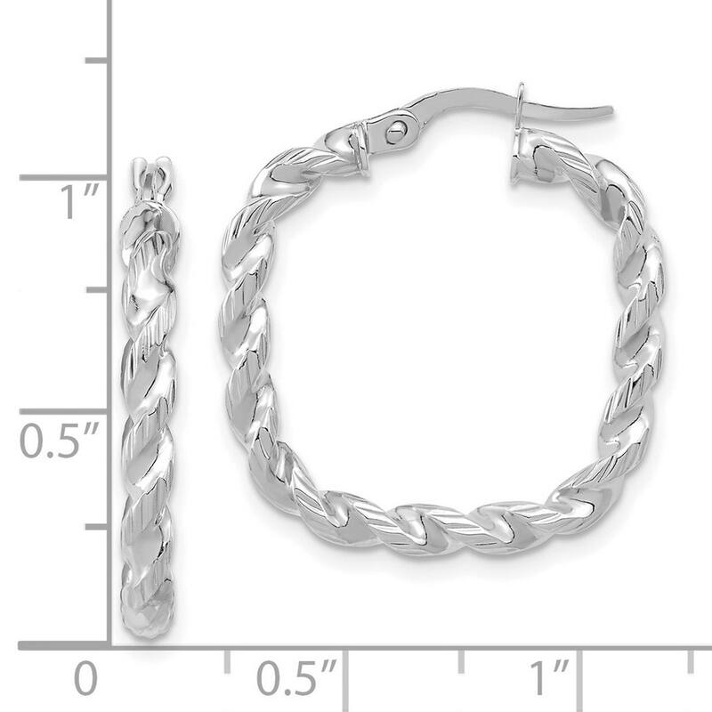 Curata 14k White Gold Polished Square Twisted Hoop Earrings - 26x25mm