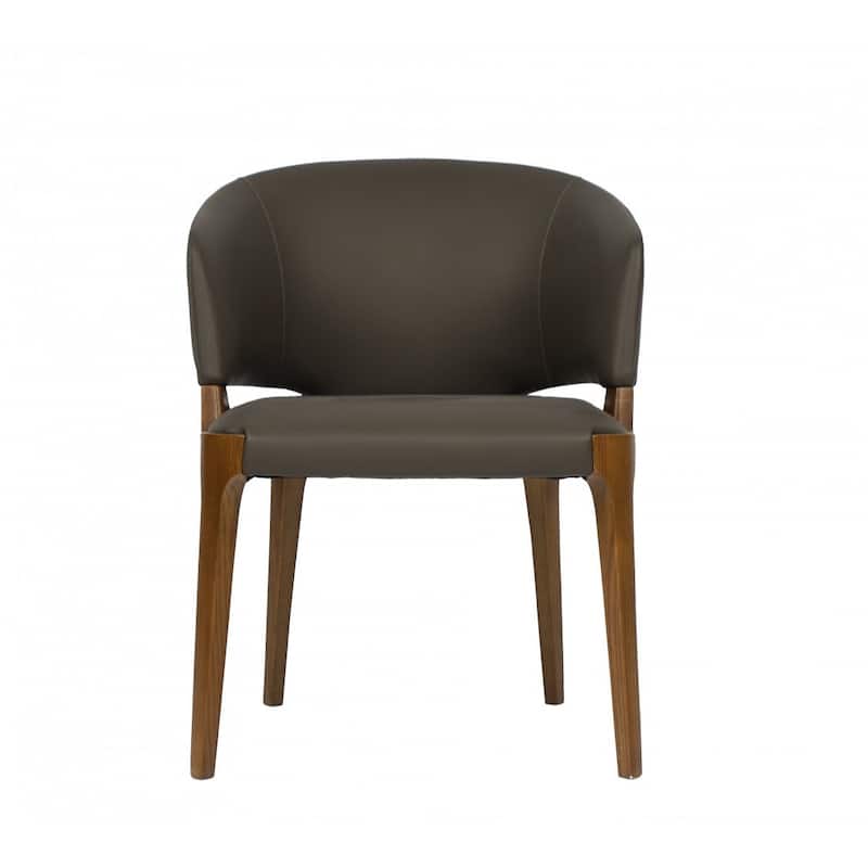 Dark Grey Faux Leather Wing Back Dining Chair with Brown Legs - 29" x 22" x 30"