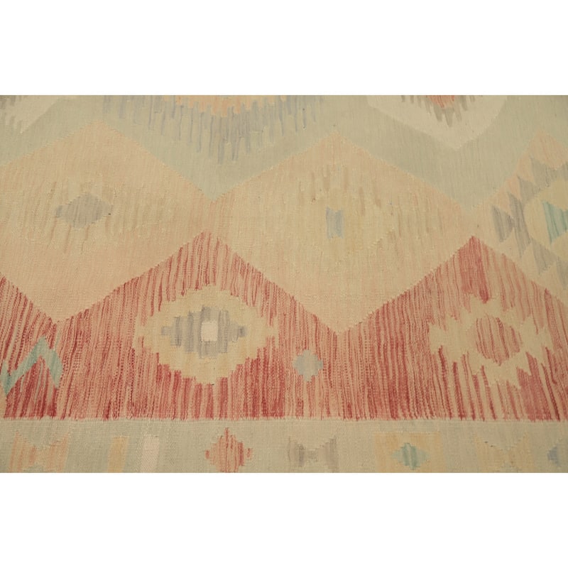 Hand Woven Oriental 100% Wool Carpet Southwestern Tribal Beige & Ivories Kilim Area Rug - 8' 11'' X 5' 8''