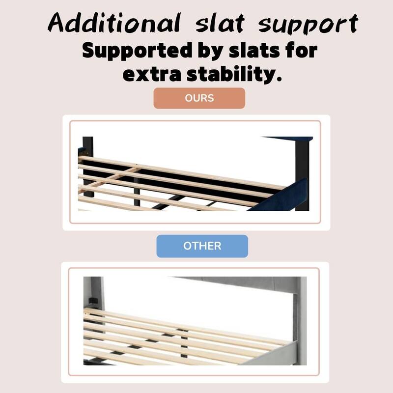 Queen Size Trundle Bed Upholstered Platform Bed Frame with Pull-Out Twin Trundle and Two Storage Drawers, No Box Spring Needed