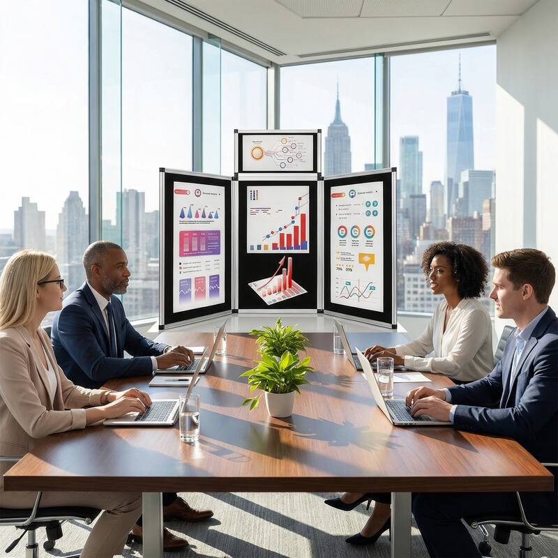 Foldable 3+1 Bulletin Board, Aluminum Foldable Display Board