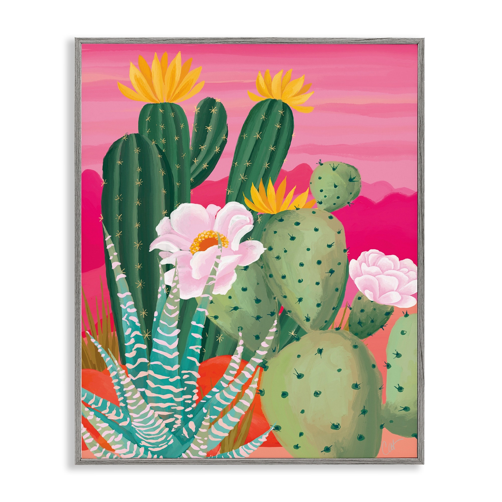 Stupell Sunset Cactus Plants Framed Giclee Art Design By Cat Thurman Designs