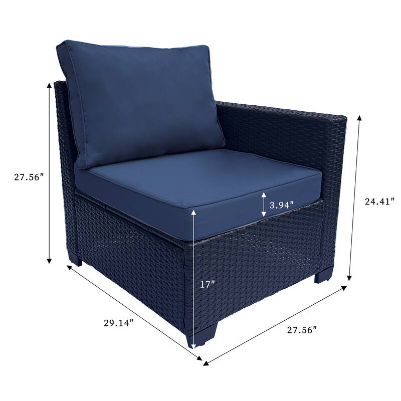 7 Piece Patio Furniture Set, Outdoor PE Rattan Wicker Sectional Sofa Set with 2 Sofa Chairs and Tempered Glass Table