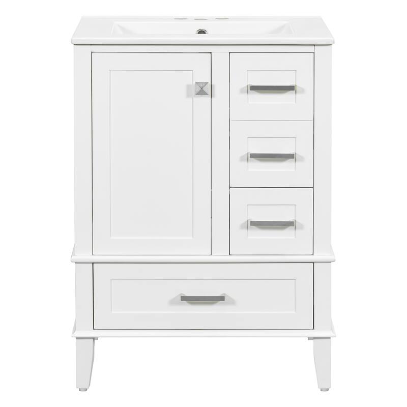24.8" Bathroom Vanity with Ceramic Sink - Modern Cabinet with Soft-Close Door & Multiple Drawers