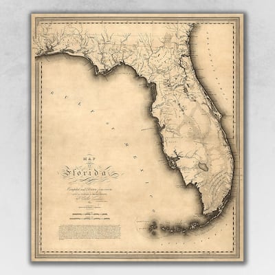 24" x 28" c1823 Early Map Of Florida Vintage Poster Wall Art