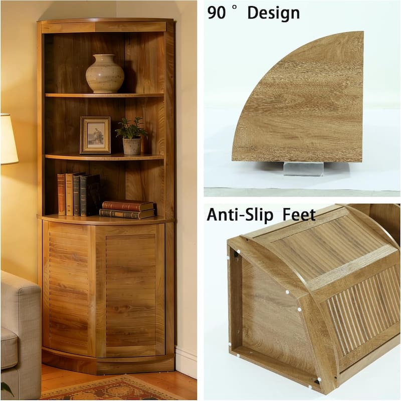 66.9-Inch Tall Corner Cabinet, 5-Tier Storage Cabinet with Fluted Doors & Open Shelves