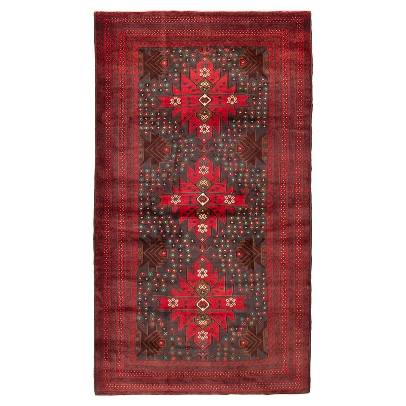Teimani Navy, Red Rug 4'1" x 7'3" - 4'1 x 7'3 - Dark Navy/ Red - 4'1 x 7'3