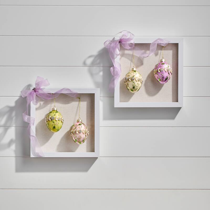 2.5"Glass Jewel Fleurette Egg Ornament Box of 4