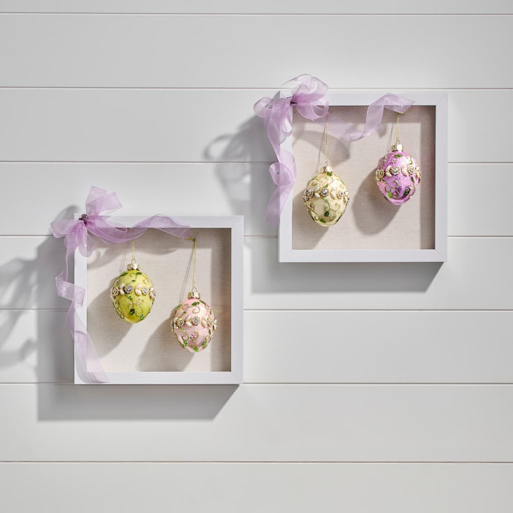 2.5"Glass Jewel Fleurette Egg Ornament Box of 4