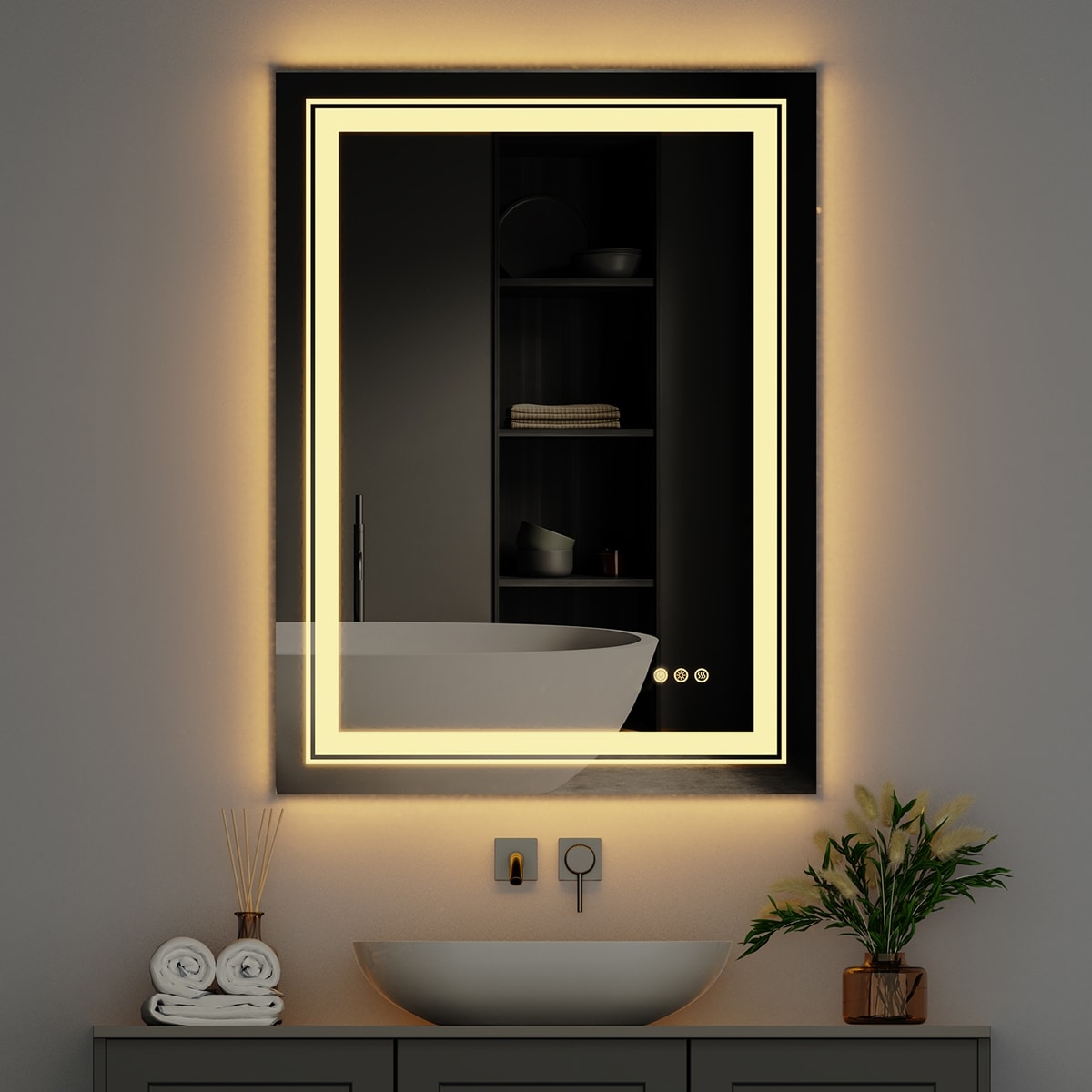 Rectangular Frameless LED Wall Bathroom Vanity Mirror Vertical and Horizontal Hang