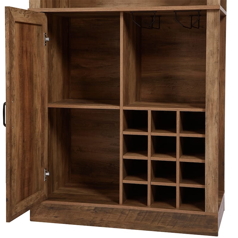 Kitchen Storage Cabinet with Wine Compartments and Microwave Shelves