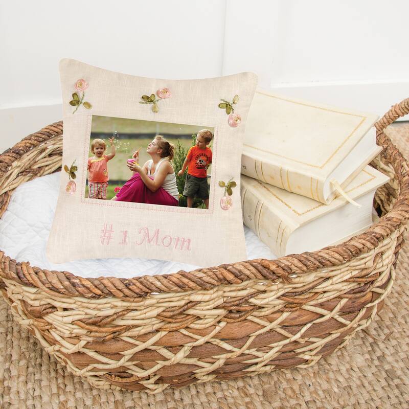 10" x 10" Number 1 Mom Embroidered Picture Pillow