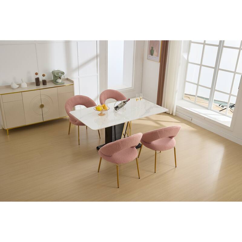Set of 1 Dining Chairs With Curved Backrest and Golden Metal Legs
