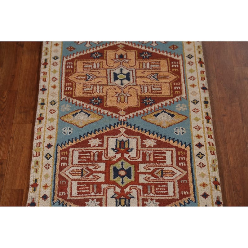 Geometric Heriz Serapi Style Runner Rug Handmade Wool Carpet - 2'6" x 7'9"