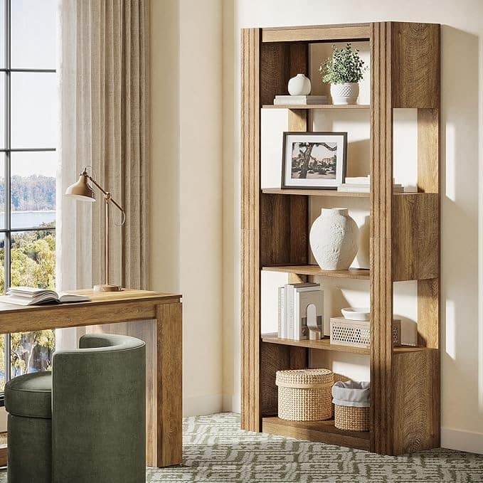 70.8-Inch 5-Tier Open Bookshelf Bookcase Wood Display Storage Shelves