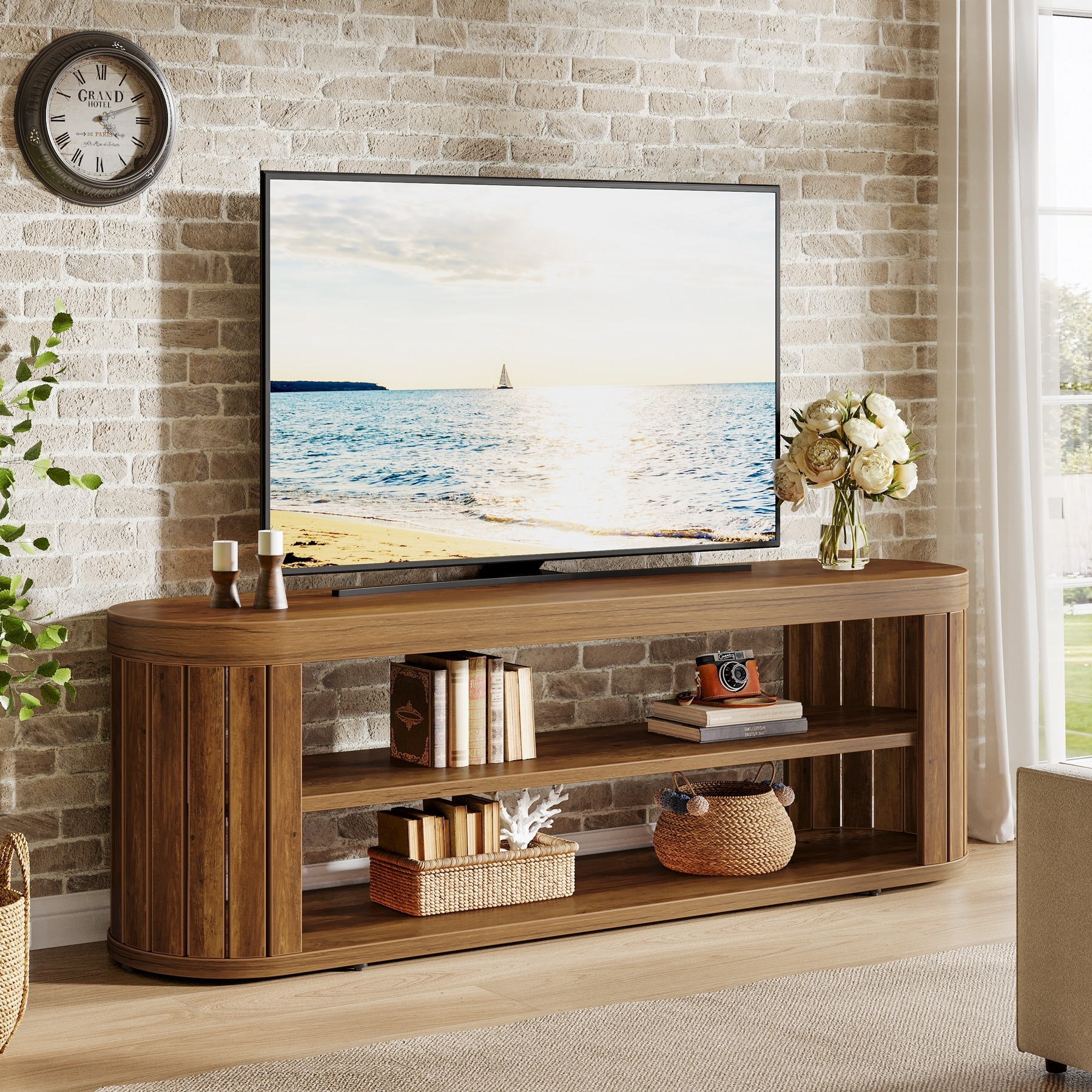 47" Rustic TV Stand with Storage Entertainment Center TV Console for 55" TV, Wooden Media Accent Television Stand with Shelf