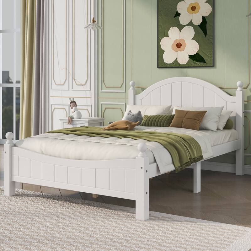 Traditional Concise Style White Wooden Platform Bed, No Need Box Spring