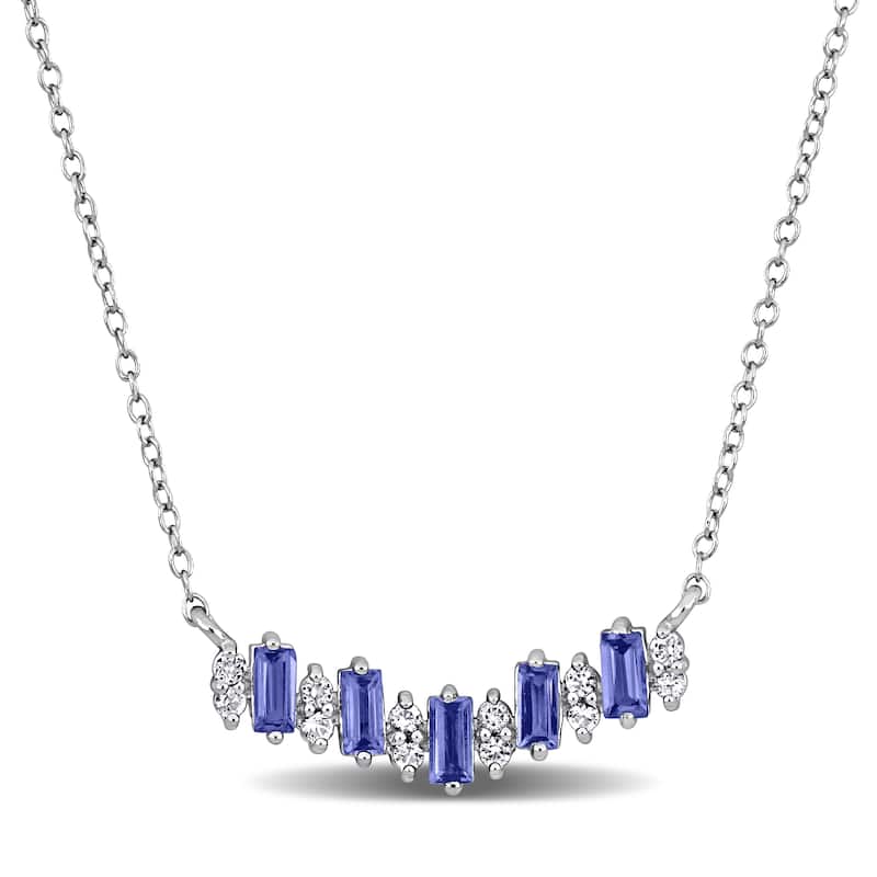 Miadora 1 1/10 ct TGW Baguette Shaped Tanzanite and White Topaz Necklace in Sterling Silver-18 in