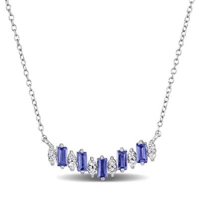 Miadora 1 1/10 ct TGW Baguette Shaped Tanzanite and White Topaz Necklace in Sterling Silver-18 in