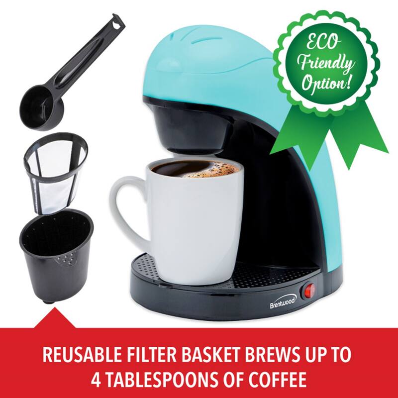 Brentwood Single Serve Coffee Maker with Porcelain Mug in Blue - 1 Cup
