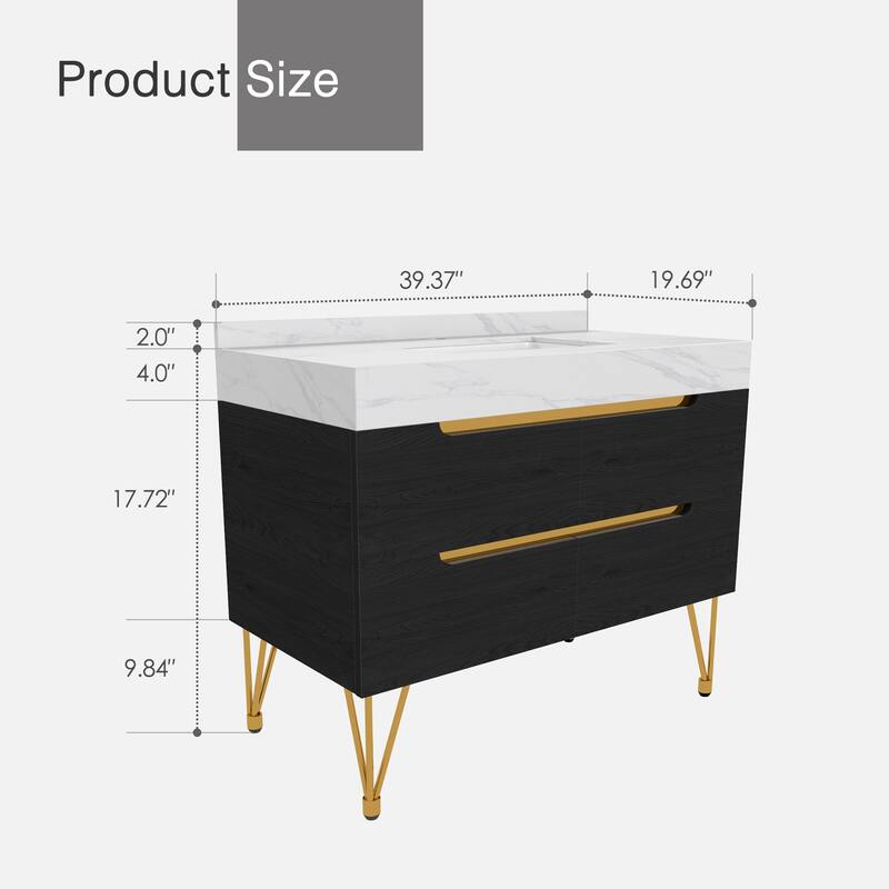 39-inch Marble Bathroom Vanity with 4 Drawers, Easy Assembly
