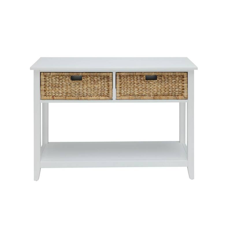 Modern Console Table in White with 2 Drawers and Open Storage