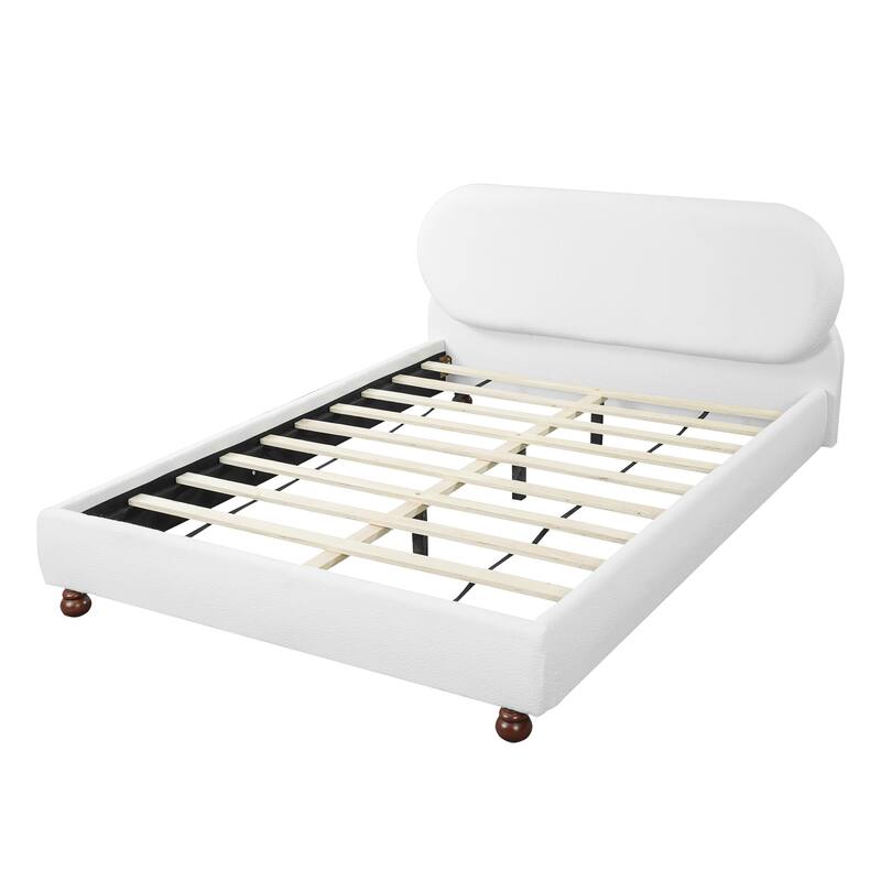 Christopher Knight Home - Havenport Modern Boucle Upholstered Bed Frame with Rubberwood Legs and Oval Shaped Headboard