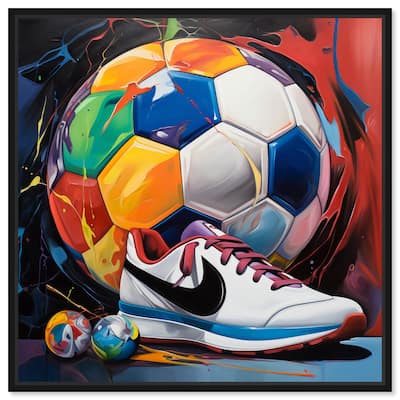 Notoriart Colorful Soccer Sneaker Splash Ii Framed Soccer 1 Piece Canvas Wall Art