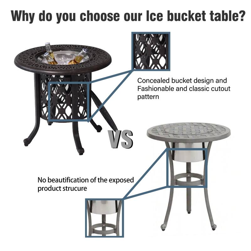 Bronze Outdoor Ice Bucket Side Table with 304 Stainless Steel Insert for Patio and Poolside - 21”Dia x 19.7”H