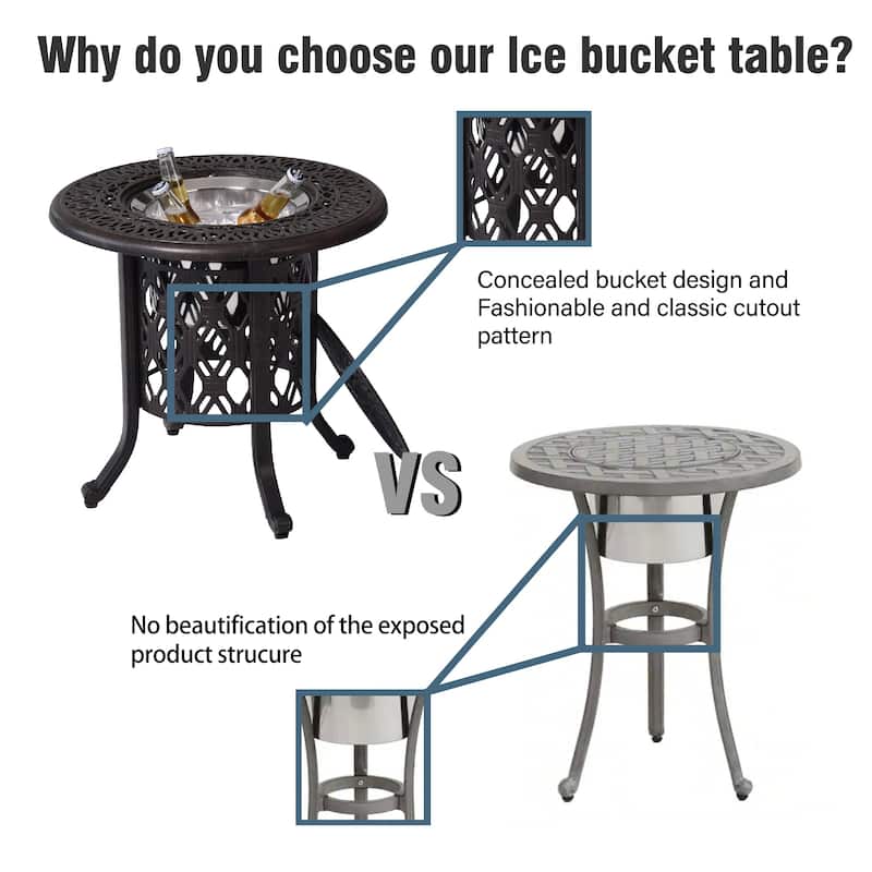 Roomfitters Hand Brushed Patina/Bronze Cast Aluminum, Food Grade 304 Stainless Steel Ice Bucket/Pail Table Set