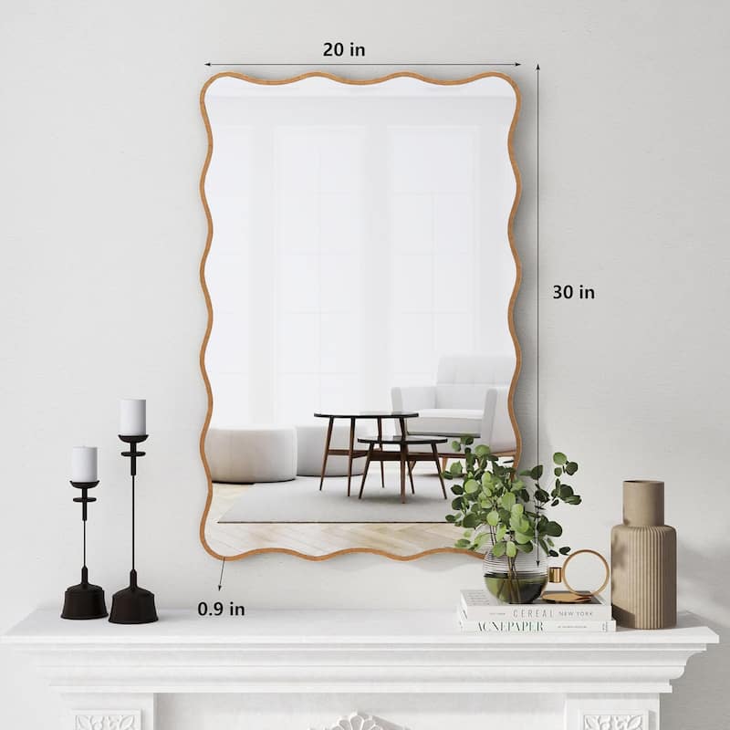 Antique Gold Wall Mirror Rectangle Wave Metal Accent Mirror - 30"×20"