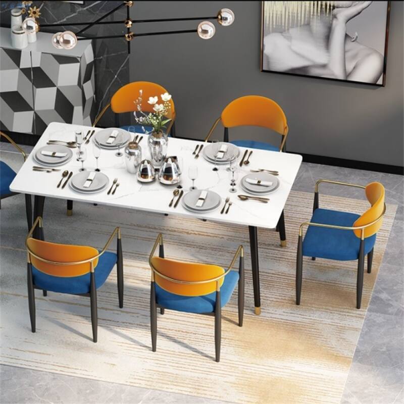 Modern Dining Chairs with Velvet Accent, Arm Chairs with PU Leather Back Pull and Metal Leg