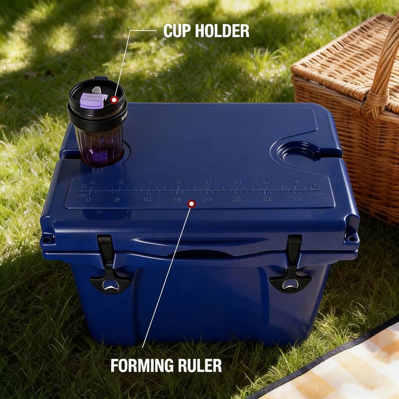 25QT Portable Cooler, Insulated Hard Cooler with Bottle Opener, Cup Holder, Forming Ruler, Travel, Beach, Camping, Fishing