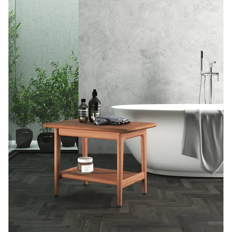 24" Maluku-Bjön Teak Shower Bench with Shelf