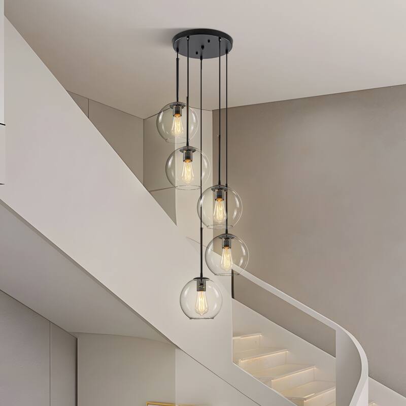 Starsky Modern 3-Light Clear Glass Chandelier Cluster Adjustable Height Pendant Lights for Kitchen Dining Room