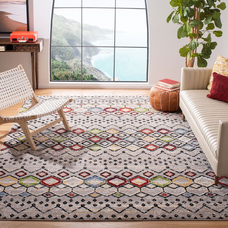 SAFAVIEH Amsterdam Bridget Moroccan Boho Rug - 6'7" x 9'2" - Light Grey/Multi - Rectangle