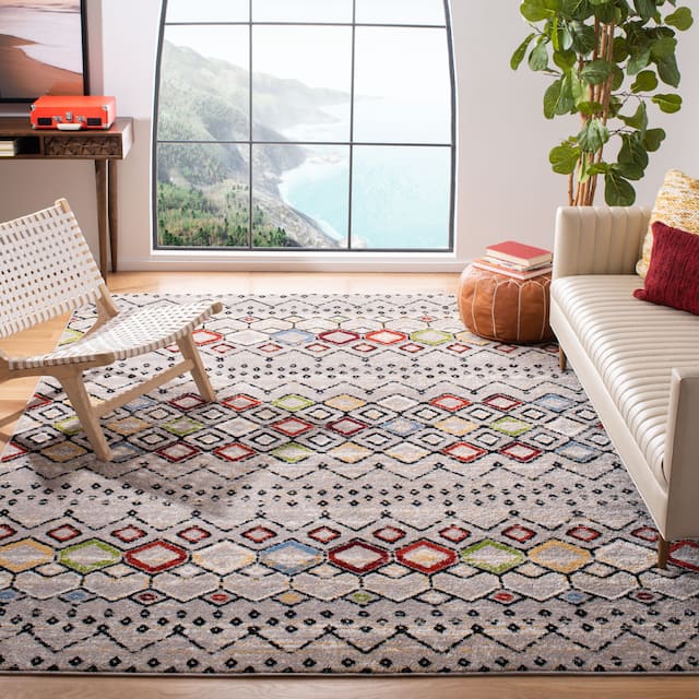 SAFAVIEH Amsterdam Bridget Moroccan Boho Rug - 11' x 11' Square - Light Grey/Multi