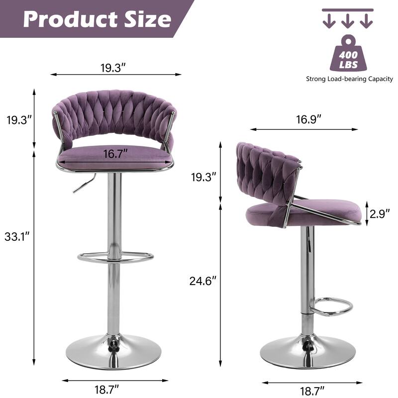 Set of 2 Bar Stool Adjustable Height with Swivel Seat