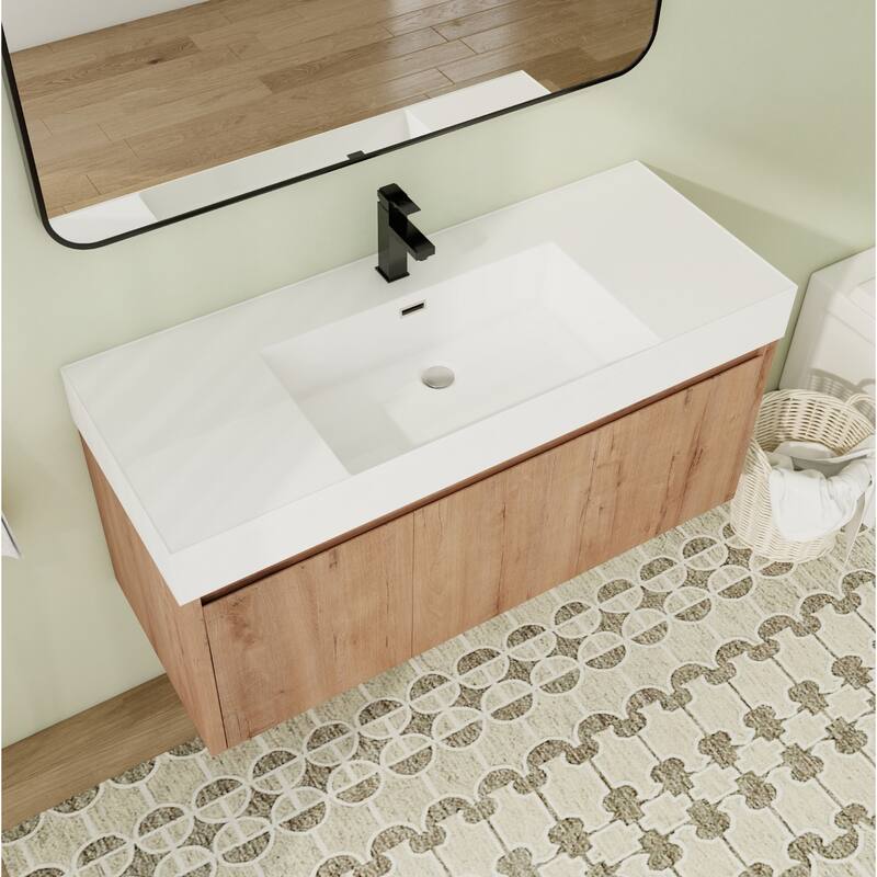 48" Floating Bathroom Vanity with Sink, Wall Mounted Bathroom Vanity with Soft Close Door - Colored - 47.25"×18.13"×22.44" - Brown