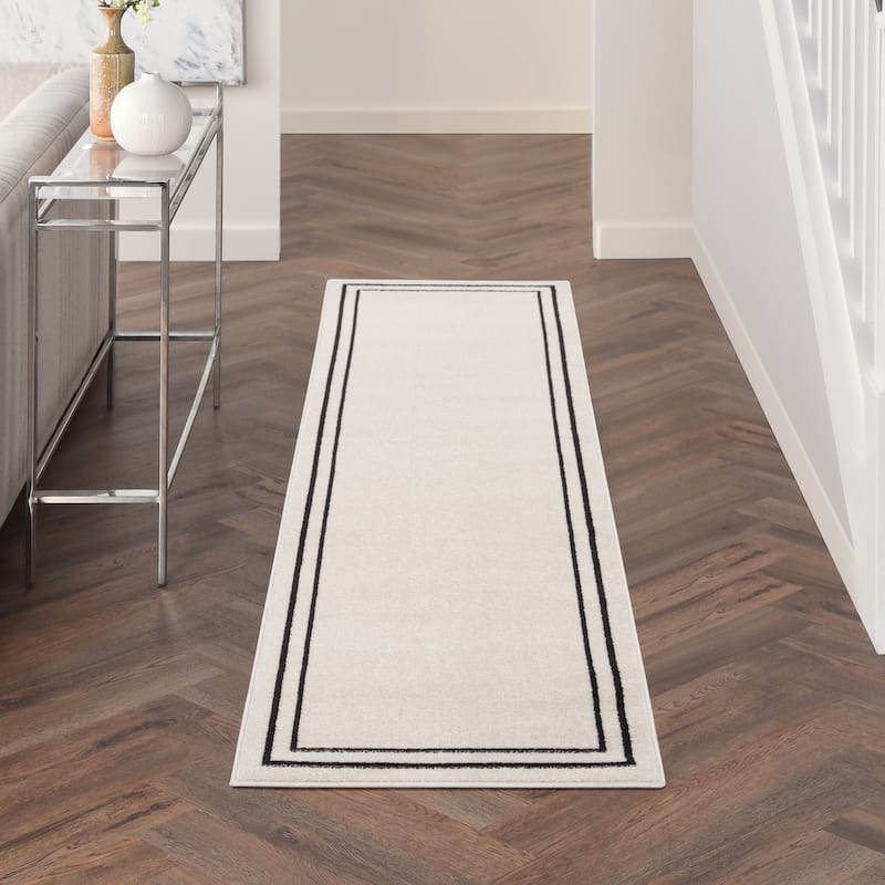 Nourison Essentials Indoor/Outdoor Solid Area Rug - 8' Runner - Ivory/Black