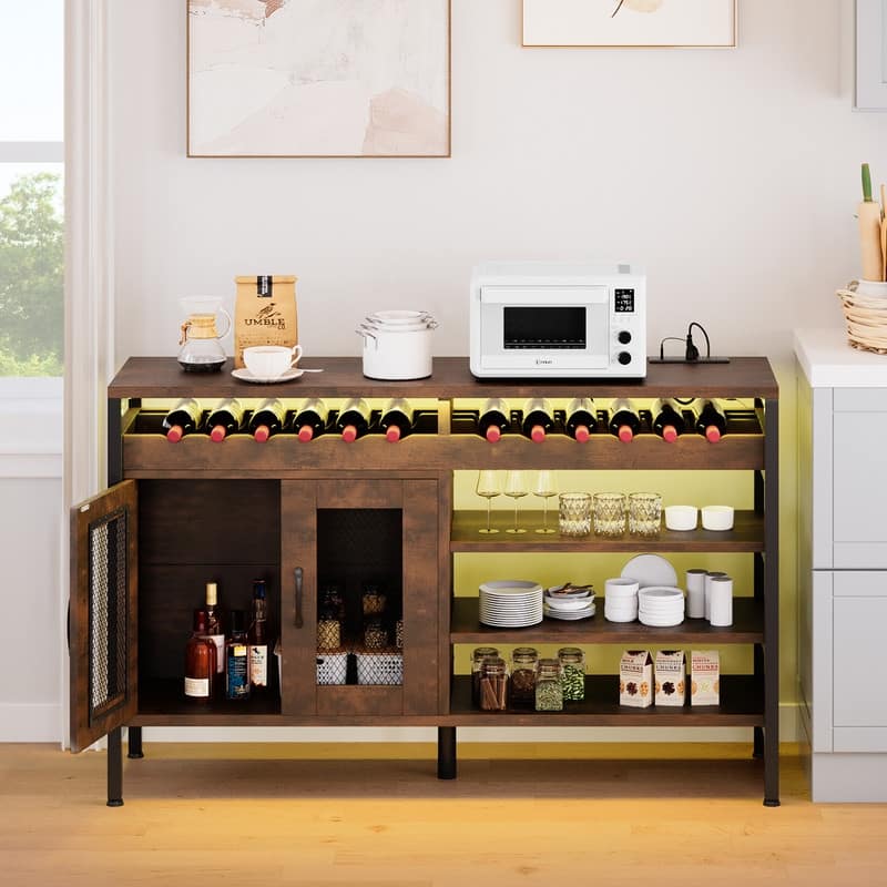 Bar Cabinet with Wine Rack Storage and LED - Brown